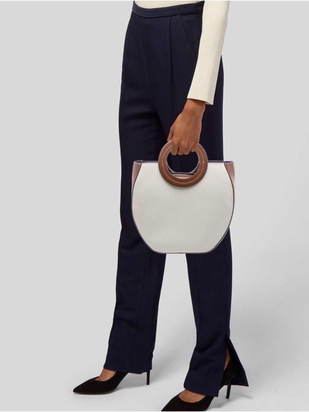 Staud White and Brown Top -Handle Tote with removable insert - Picture 3 of 5